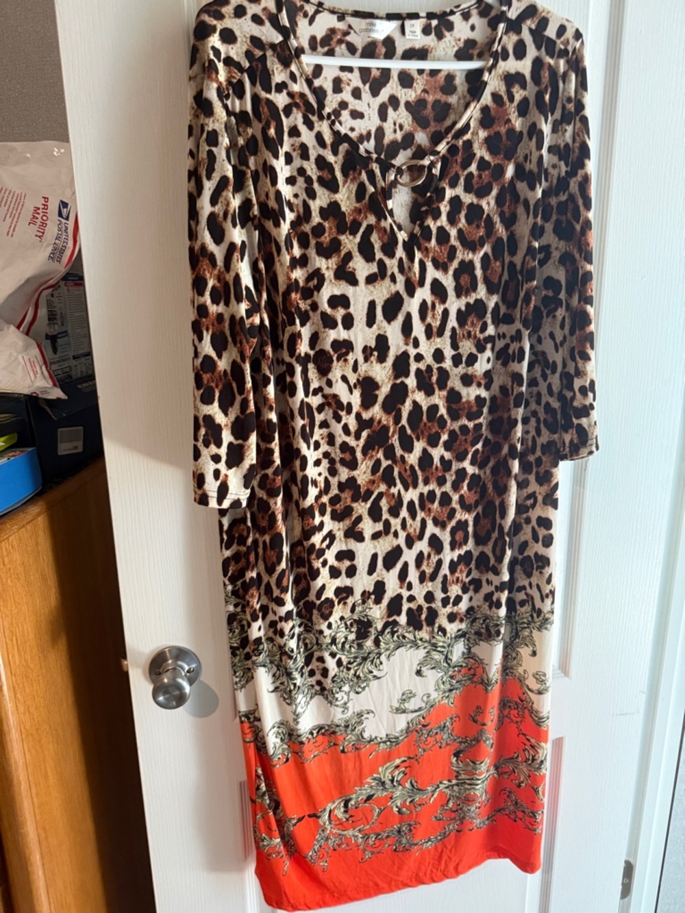 Leopard Print Maxi Dress with Coral Border